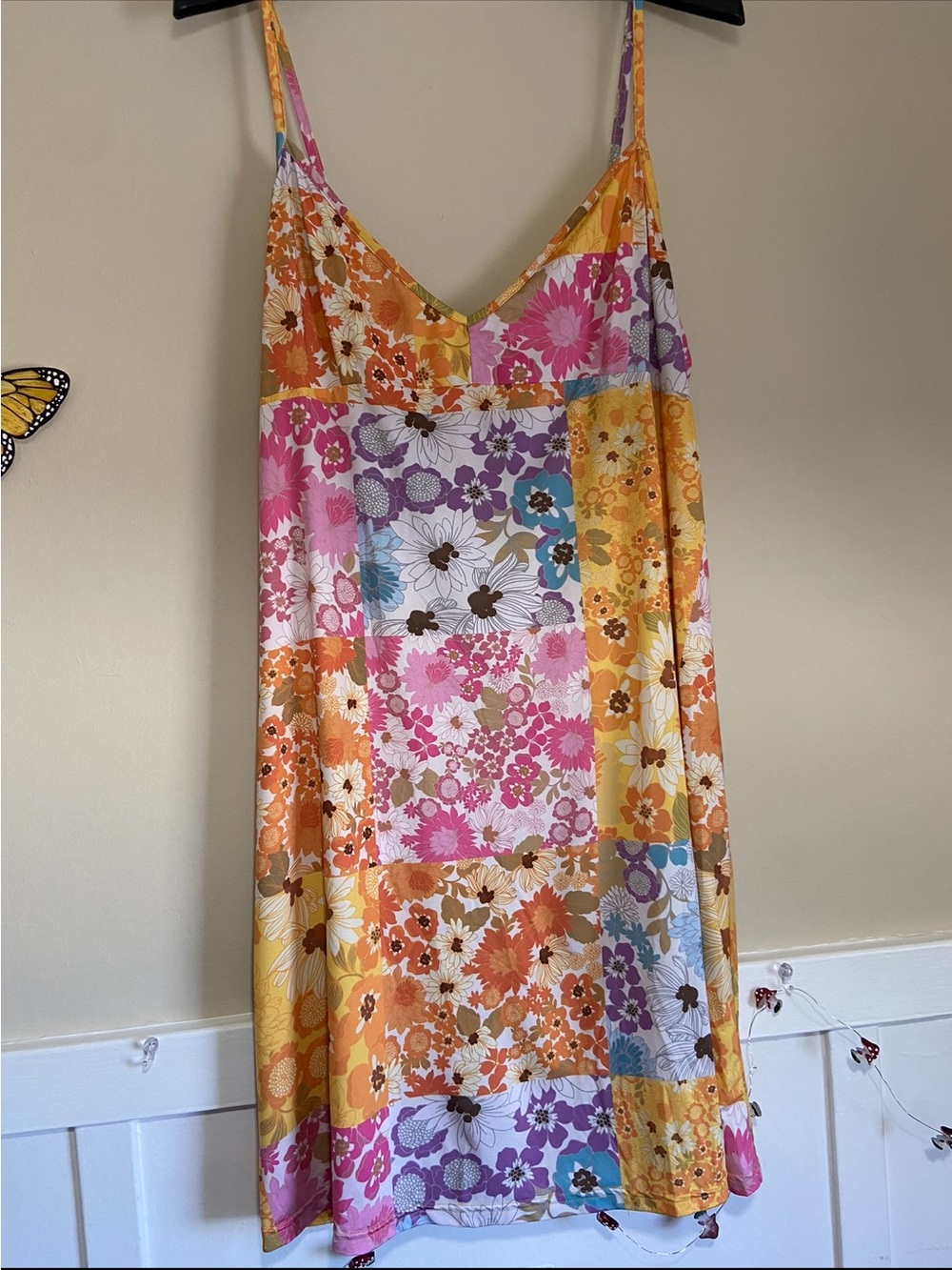 Johnny Was Patchwork Floral Slip Dress in Pink, Orange & Yellow